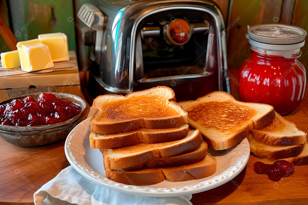 Mesa de café da manhã torrada com geleia em uma mesa