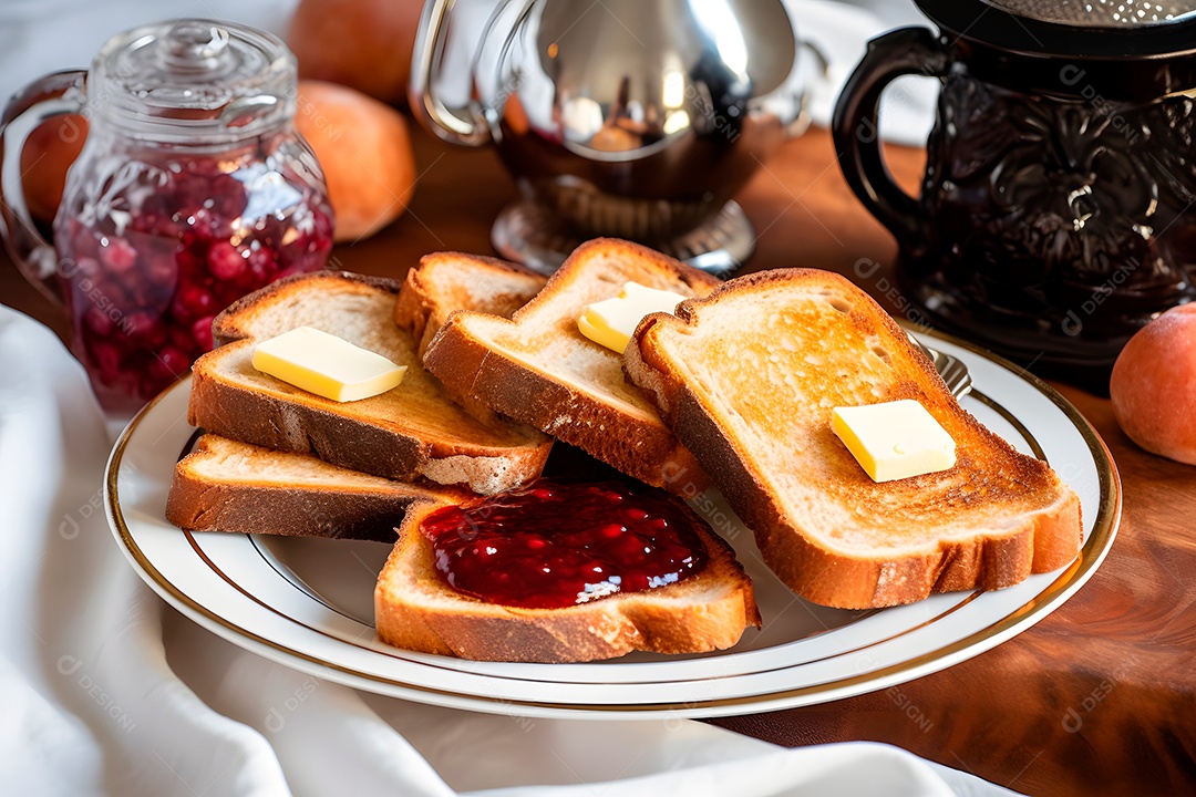 Mesa de café da manhã torrada com geleia em uma mesa