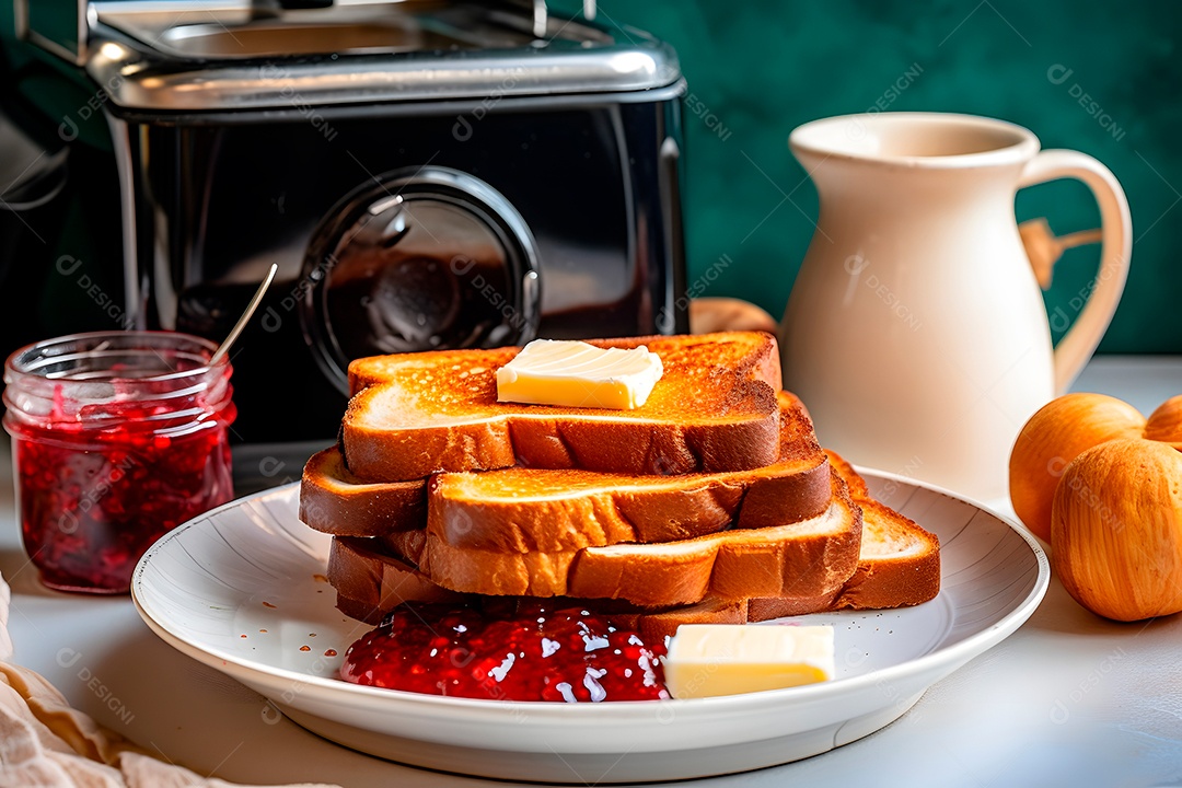 Mesa de café da manhã torrada com geleia em uma mesa