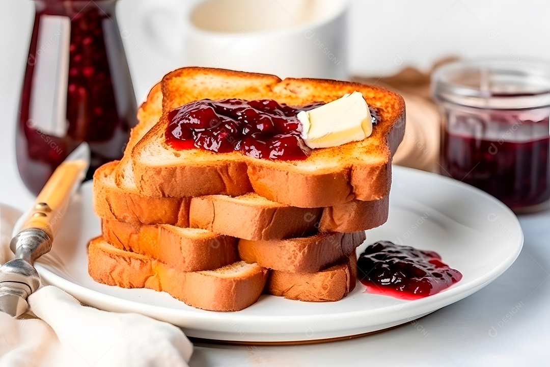 Mesa de café da manhã torrada com geleia em uma mesa