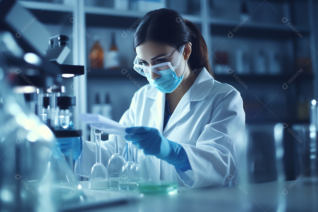 Cientista profissional de pesquisadores de saúde trabalhando em laboratório de ciências médicas