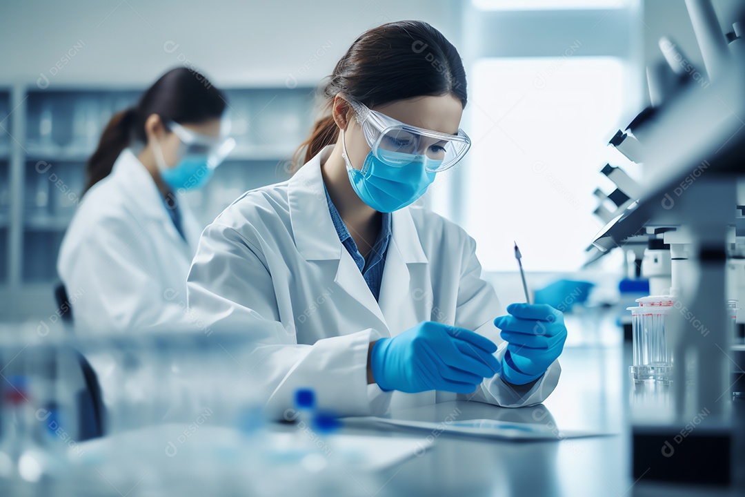 Cientista profissional de pesquisadores de saúde trabalhando em laboratório de ciências médicas