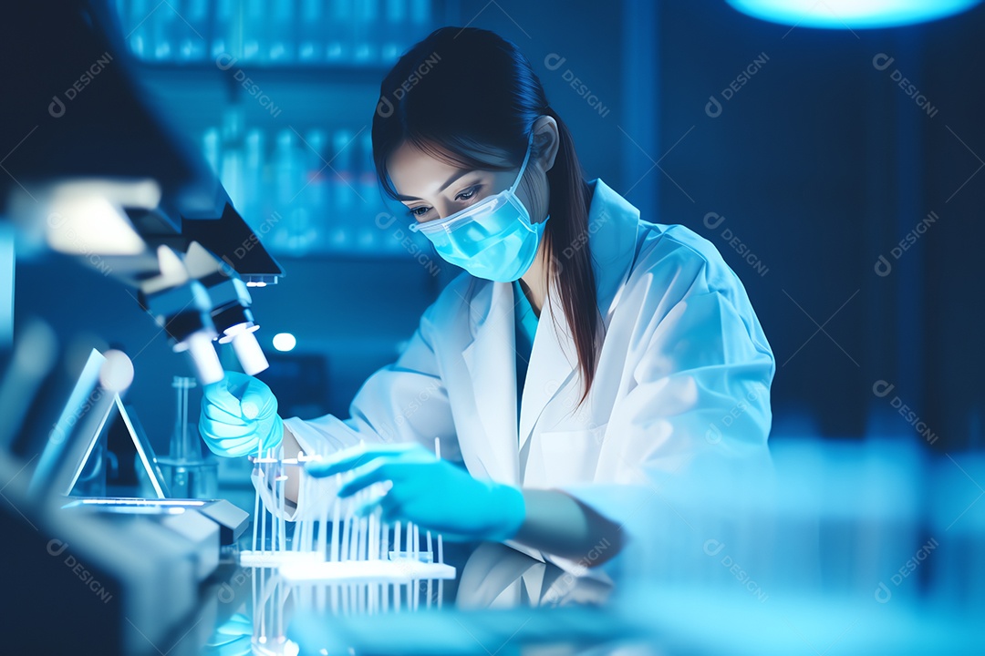 Cientista profissional de pesquisadores de saúde trabalhando em laboratório de ciências médicas