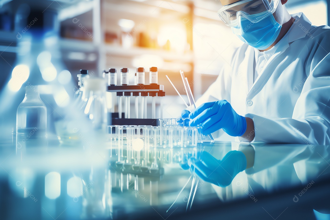 Cientista profissional de pesquisadores de saúde trabalhando em laboratório de ciências médicas