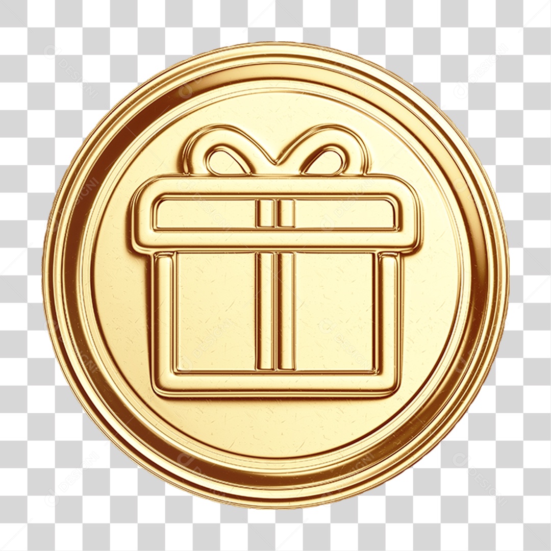 Moeda Dourada com Símbolo de Presente PNG transparente