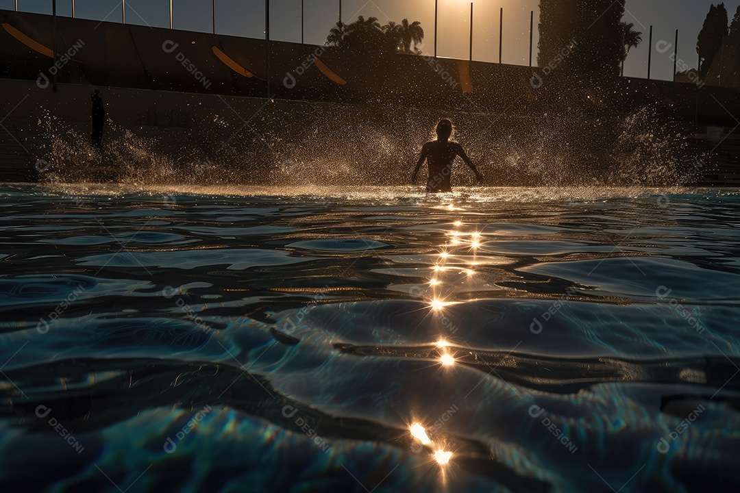 Nadador ágil na piscina olímpica sob o sol