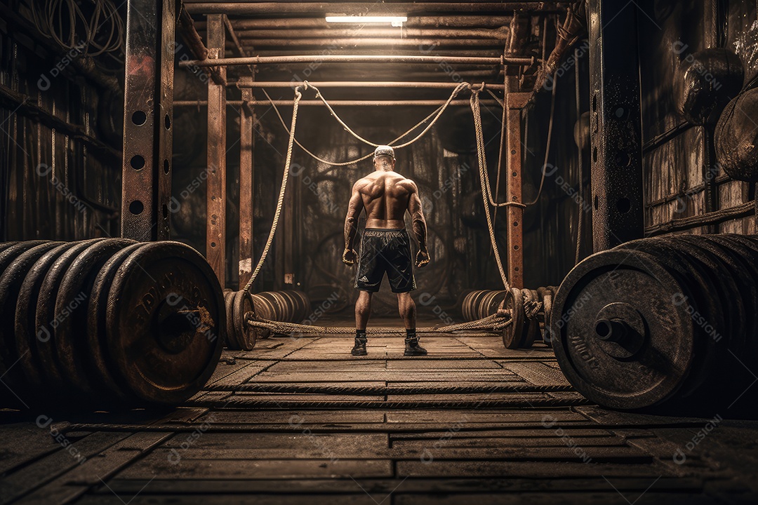 Atleta em ação na cena robusta do CrossFit