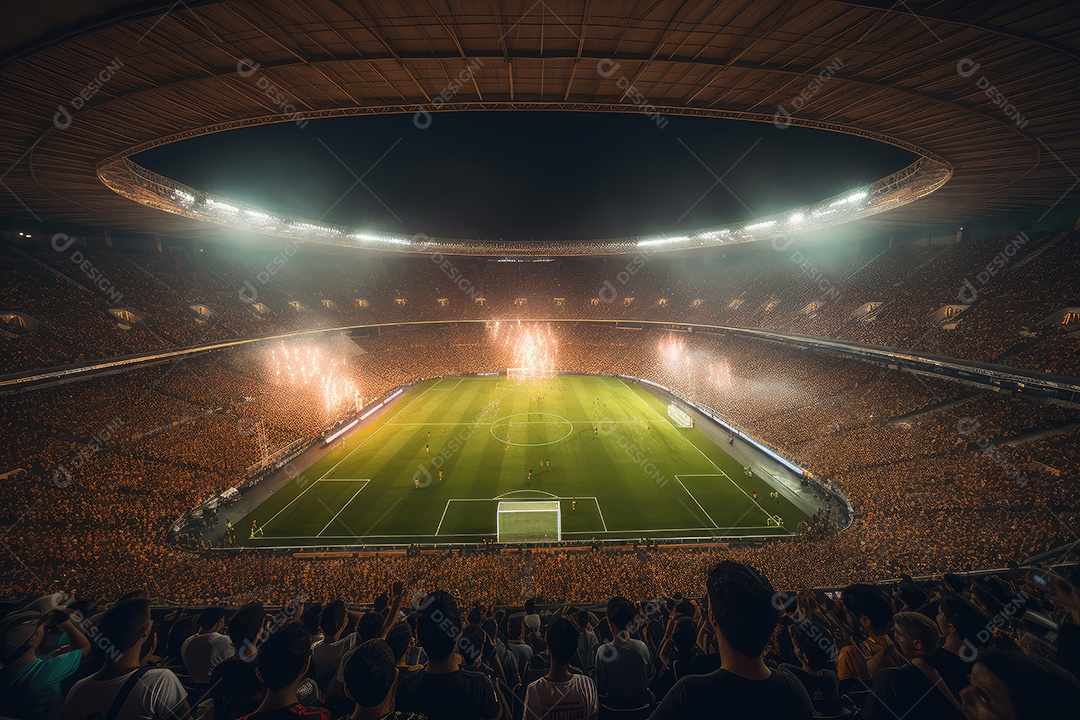 Estádio lotado, jogo emocionante, fãs vibrantes