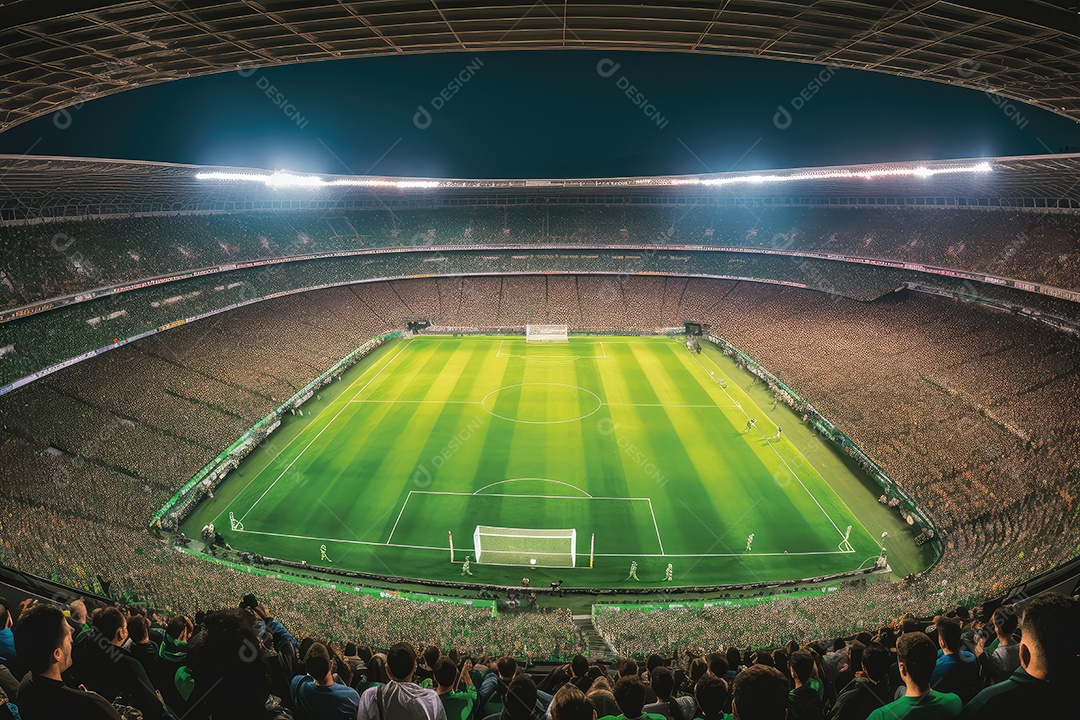 Estádio de futebol lotado, vibrante e emocionante