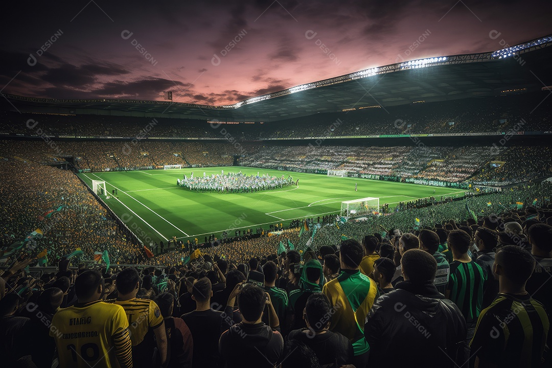 Estádio de futebol embalado, emoção no ar