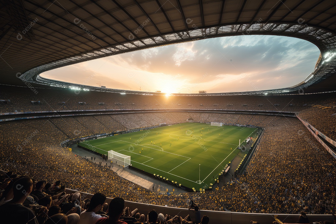 Estádio de futebol lotado com atmosfera vibrante