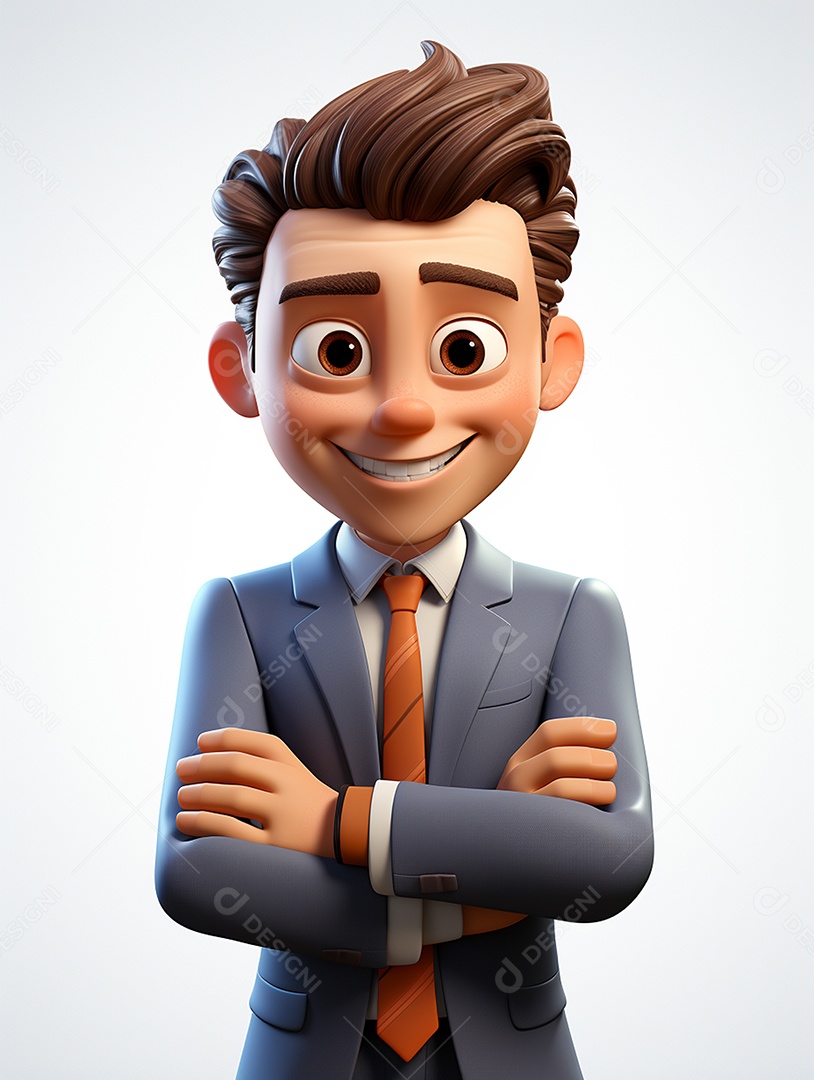 Homem de negócios 3d feliz cruzou os braços em 3d transparente