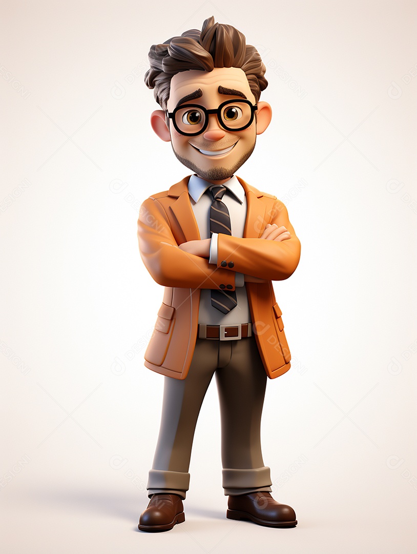 Homem de negócios 3d feliz cruzou os braços em 3d transparente