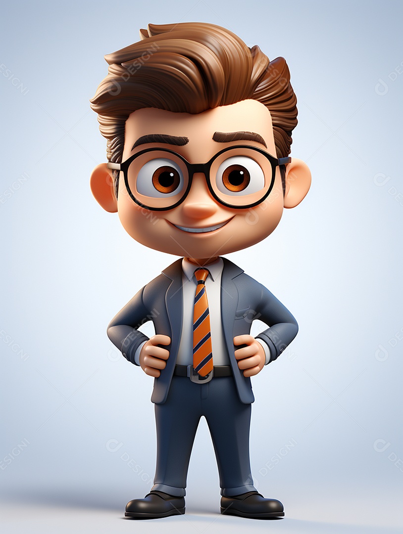 Homem de negócios 3d feliz cruzou os braços em 3d transparente