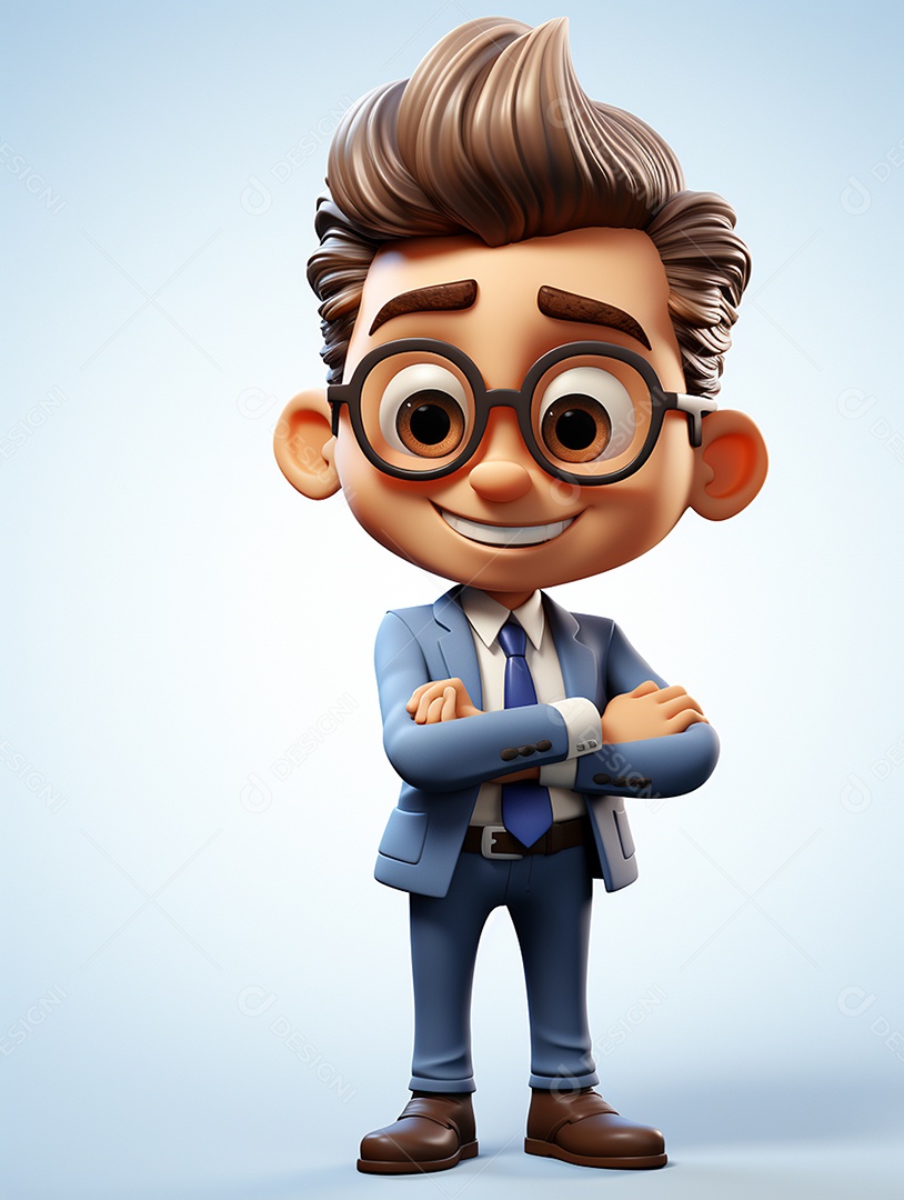 Homem de negócios 3d feliz cruzou os braços em 3d transparente