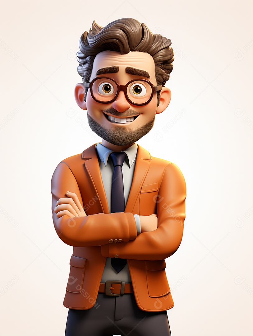 Homem de negócios 3d feliz cruzou os braços em 3d transparente