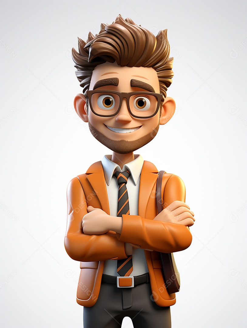 Homem de negócios 3d feliz cruzou os braços em 3d transparente