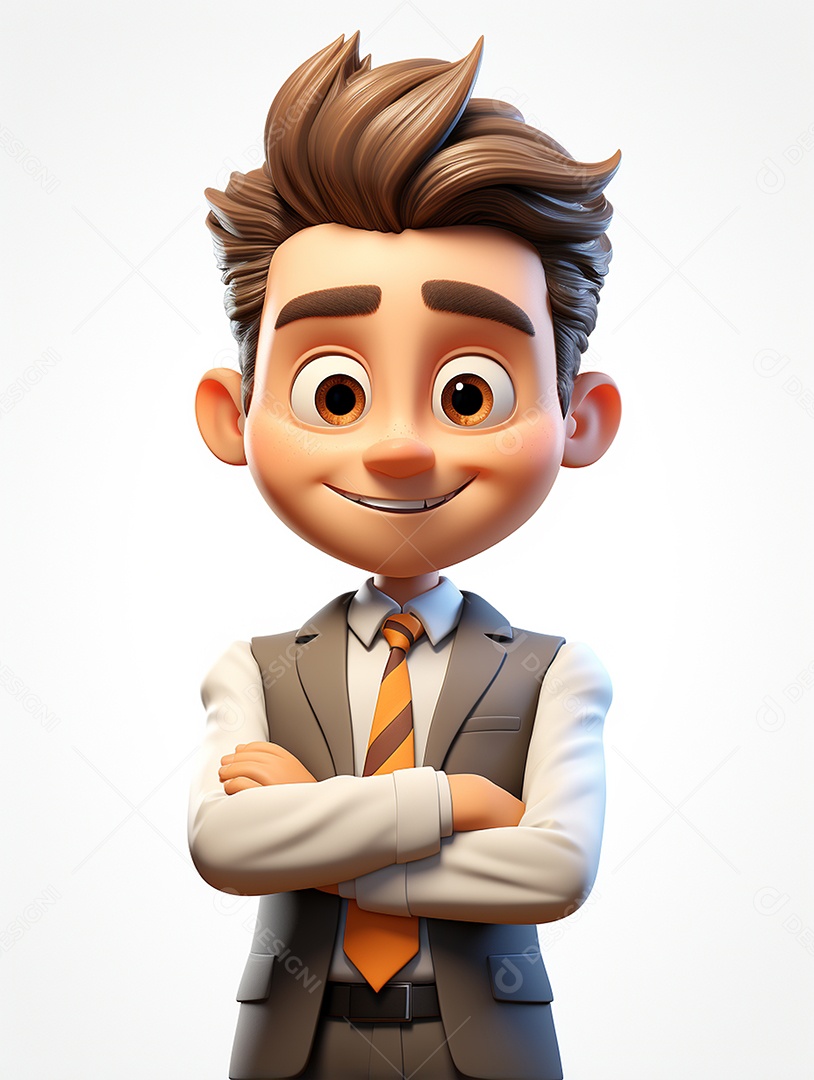 Homem de negócios 3d feliz cruzou os braços em 3d transparente