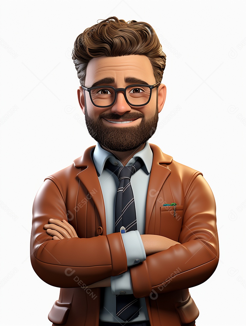 Homem de negócios 3d feliz cruzou os braços em 3d transparente