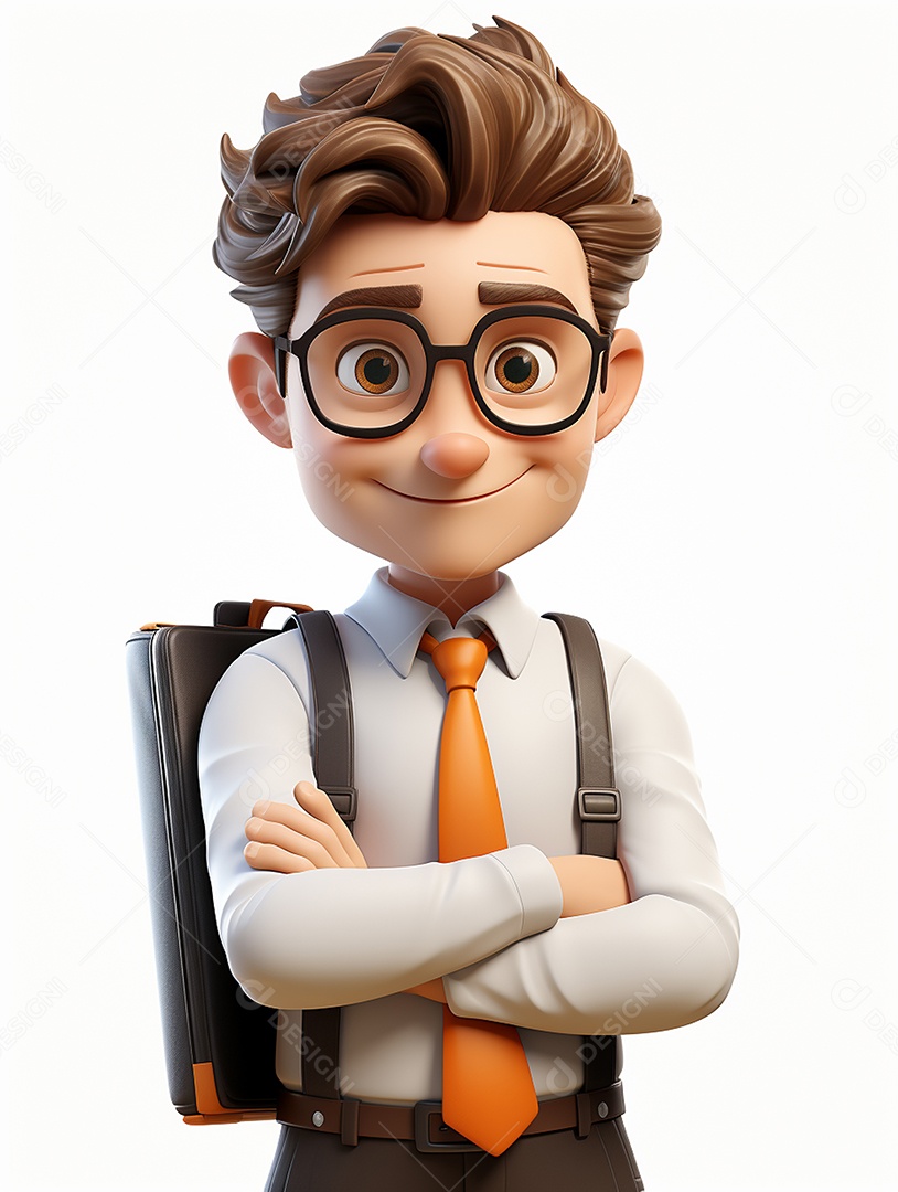 Homem de negócios 3d feliz cruzou os braços em 3d transparente