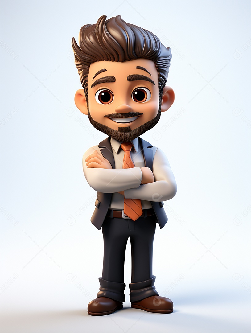 Homem de negócios 3d feliz cruzou os braços em 3d transparente