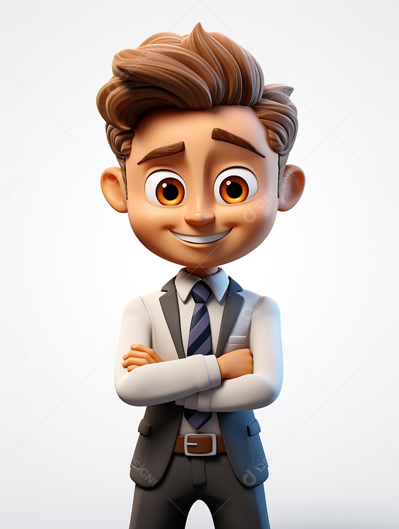 Homem de negócios 3d feliz cruzou os braços em 3d transparente