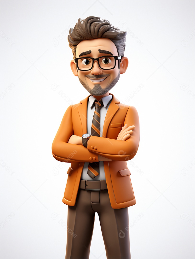 Homem de negócios 3d feliz cruzou os braços em 3d transparente