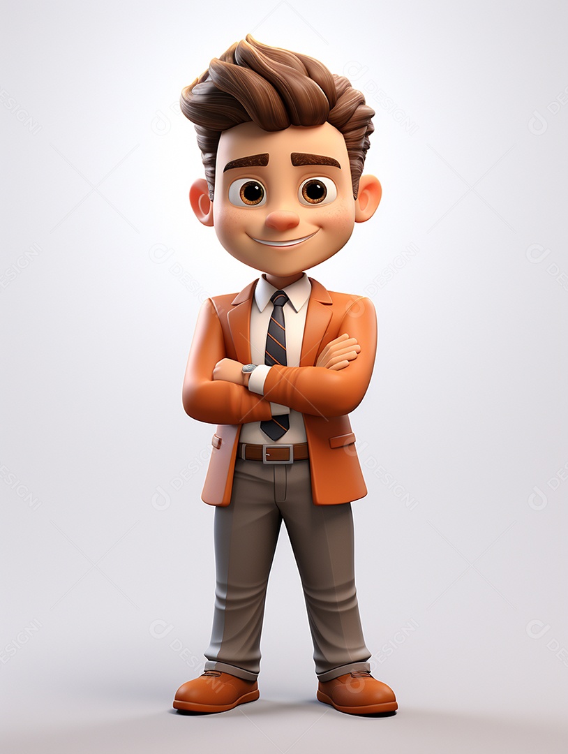 Homem de negócios 3d feliz cruzou os braços em 3d transparente