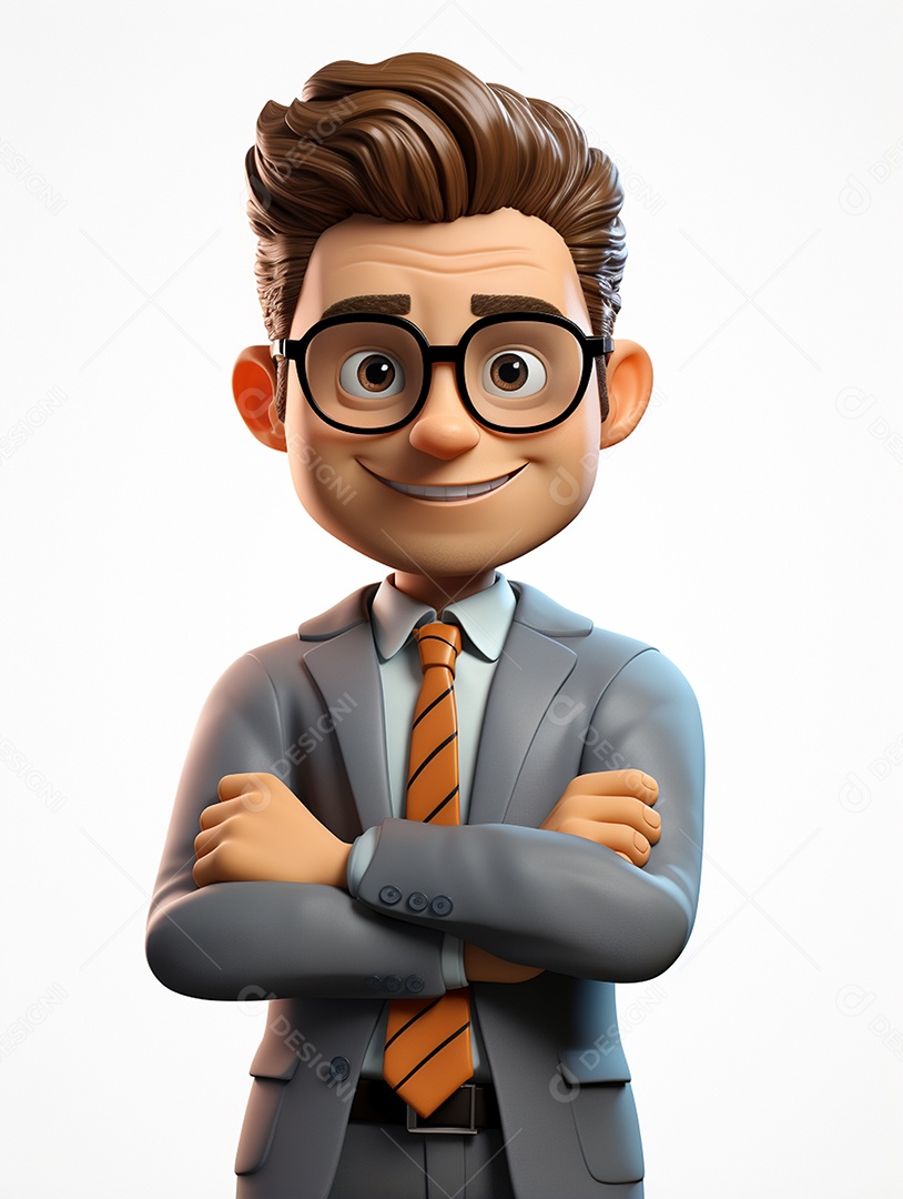 Homem de negócios 3d feliz cruzou os braços em 3d transparente