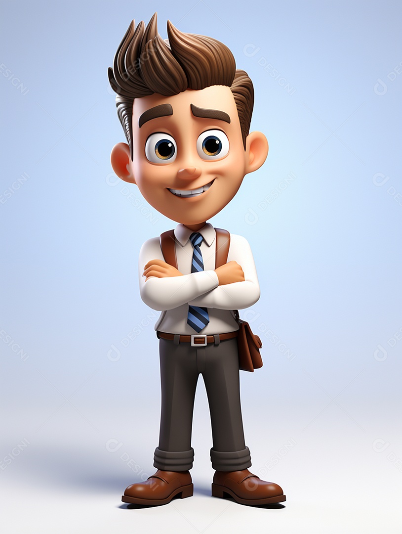 Homem de negócios 3d feliz cruzou os braços em 3d transparente