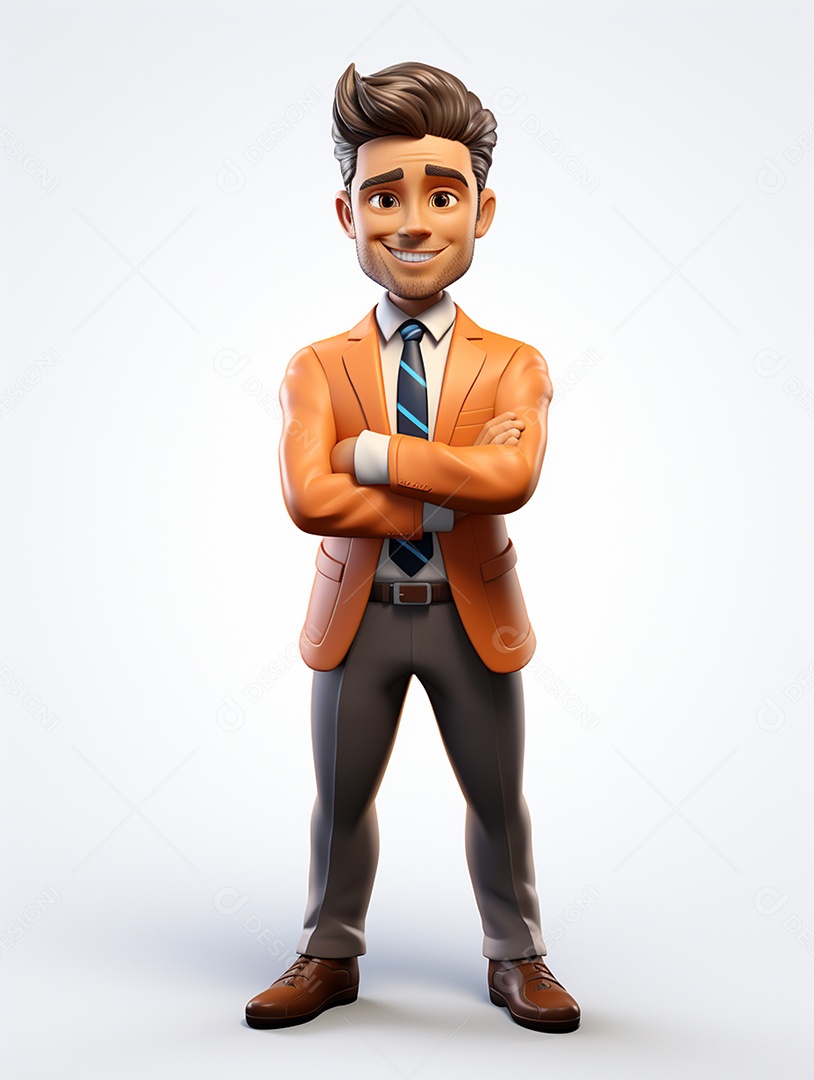 Homem de negócios 3d feliz cruzou os braços em 3d transparente