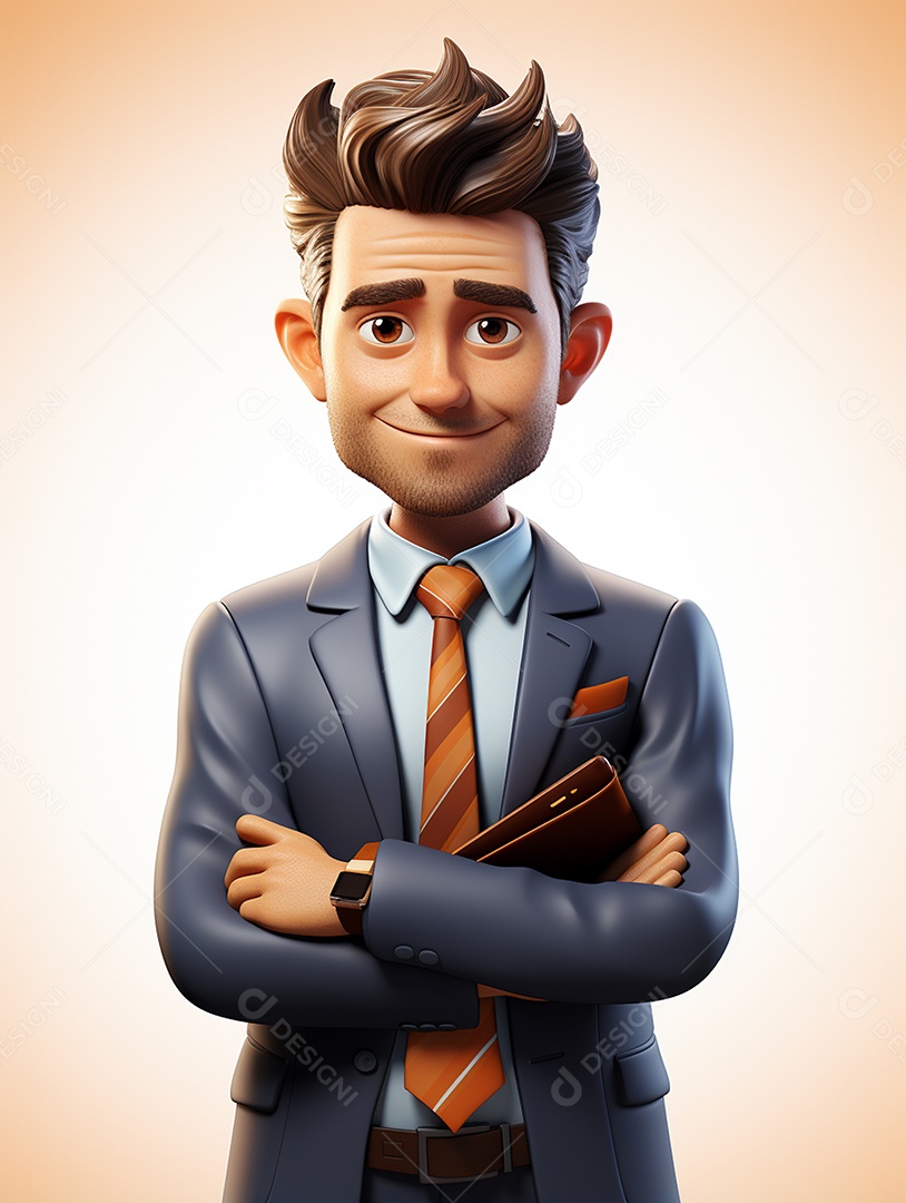 Homem de negócios 3d feliz cruzou os braços em 3d transparente