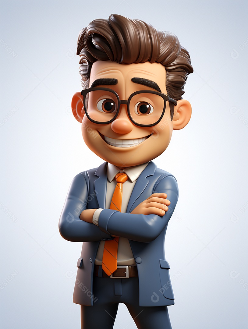 Homem de negócios 3d feliz cruzou os braços em 3d transparente