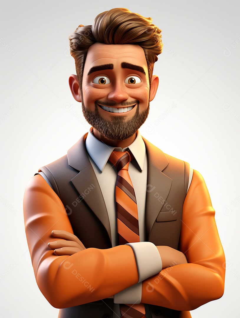 Homem de negócios 3d feliz cruzou os braços em 3d transparente