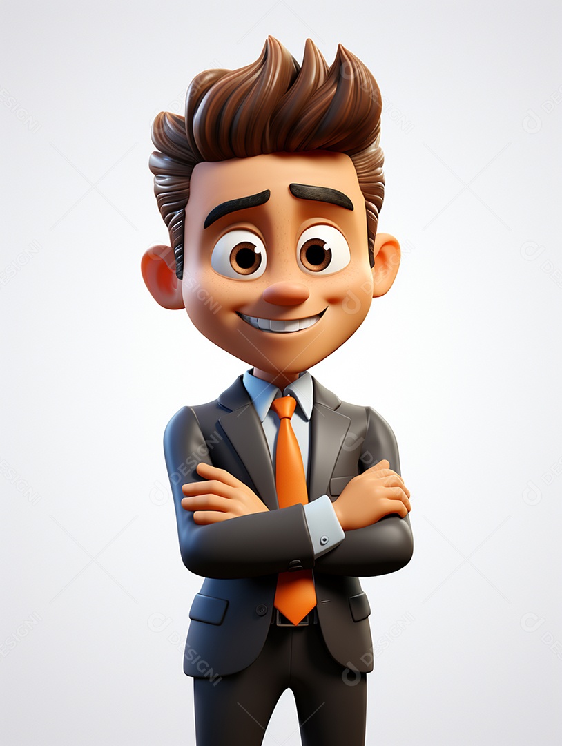 Homem de negócios 3d feliz cruzou os braços em 3d transparente