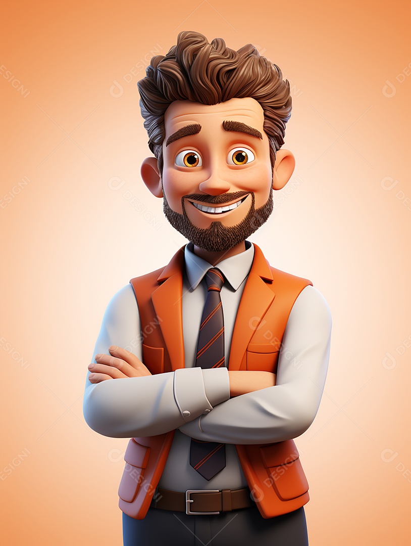 Homem de negócios 3d feliz cruzou os braços em 3d transparente