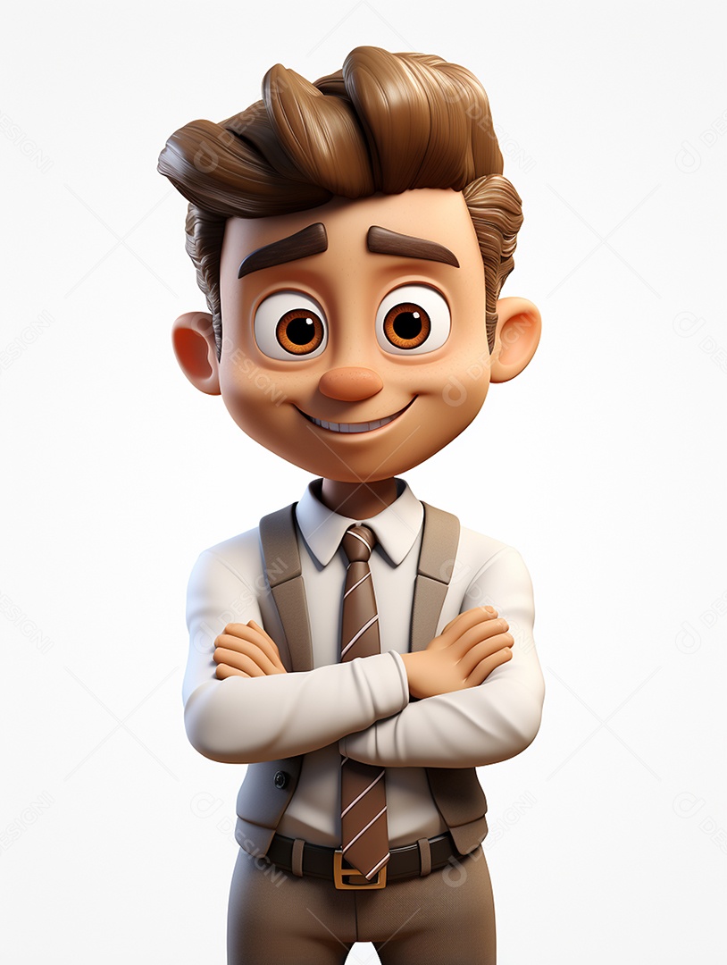 Homem de negócios 3d feliz cruzou os braços em 3d transparente