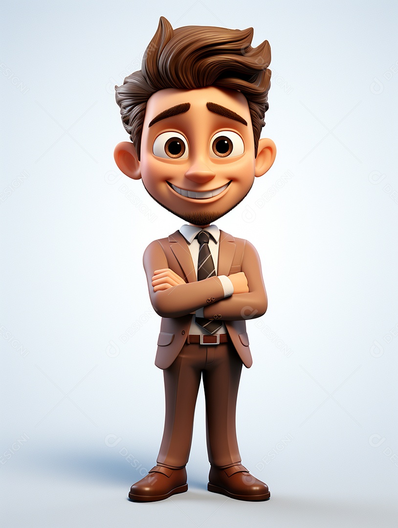 Homem de negócios 3d feliz cruzou os braços em 3d transparente