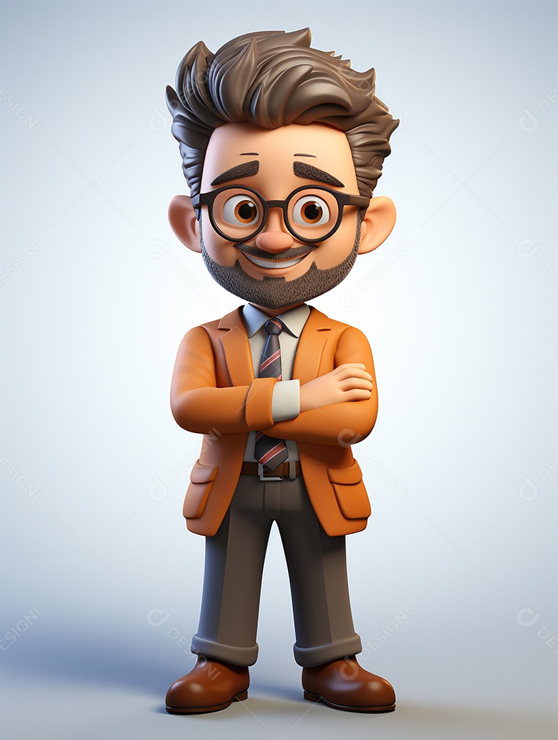 Homem de negócios 3d feliz cruzou os braços em 3d transparente