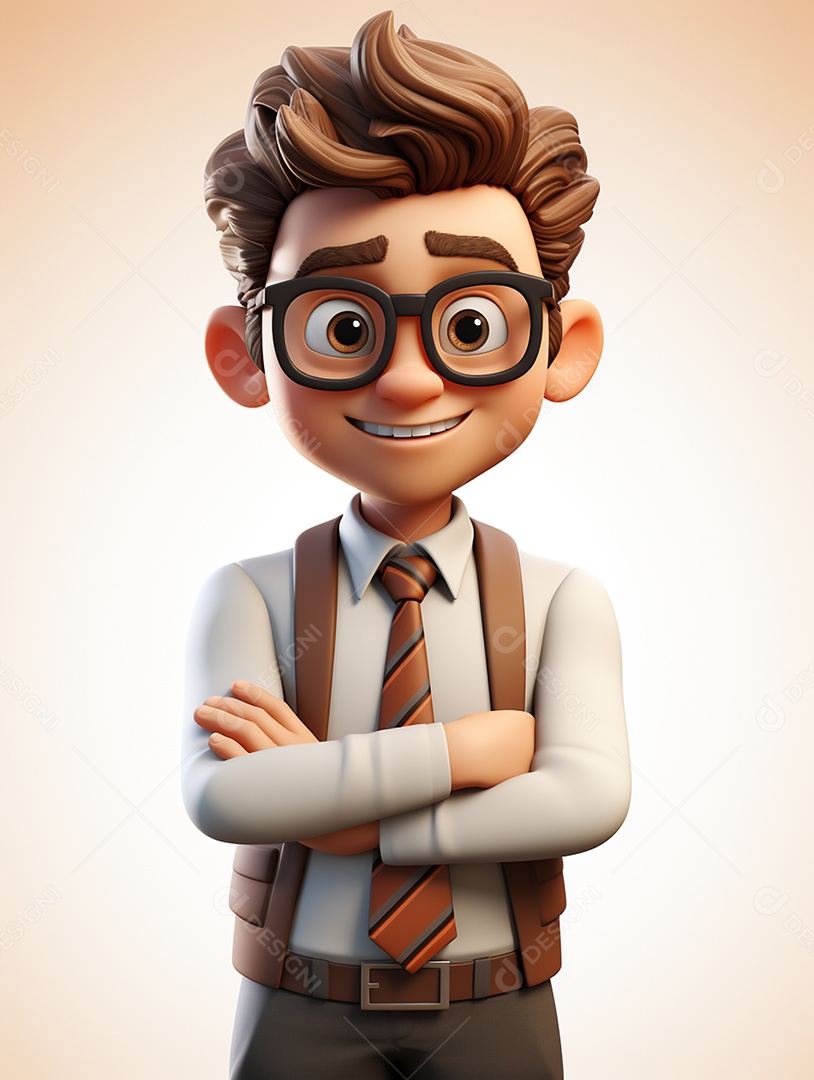 Homem de negócios 3d feliz cruzou os braços em 3d transparente