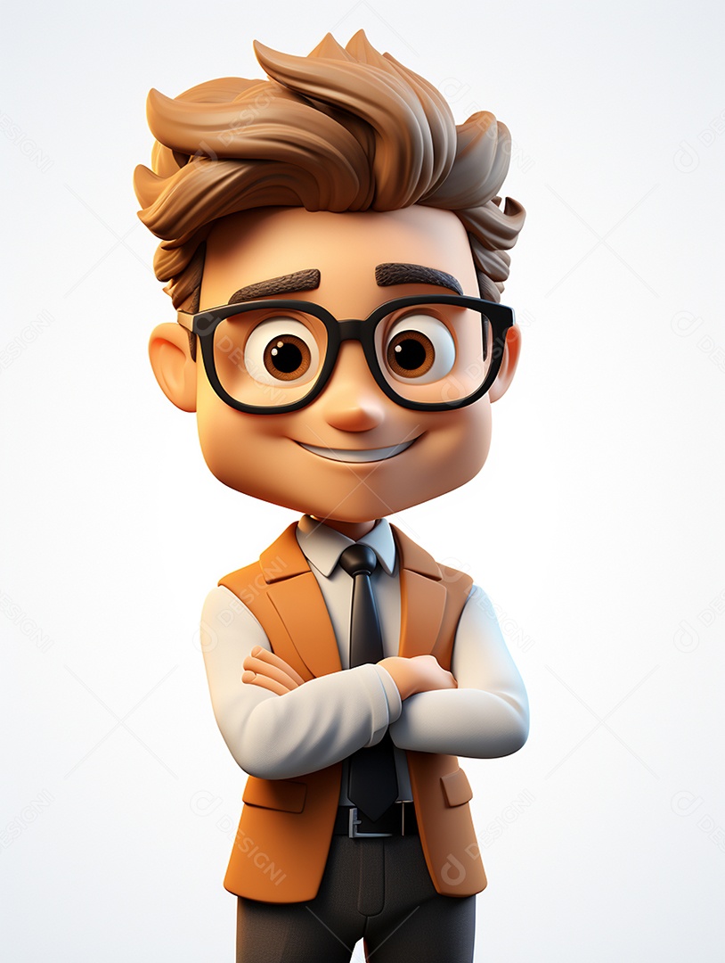 Homem de negócios 3d feliz cruzou os braços em 3d transparente