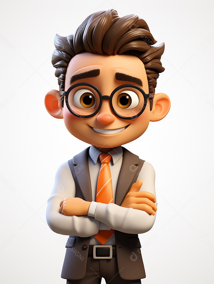 Homem de negócios 3d feliz cruzou os braços em 3d transparentepersonagem