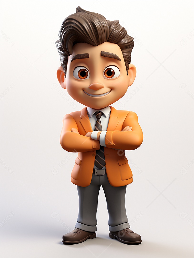 Homem de negócios 3d feliz cruzou os braços em 3d transparente