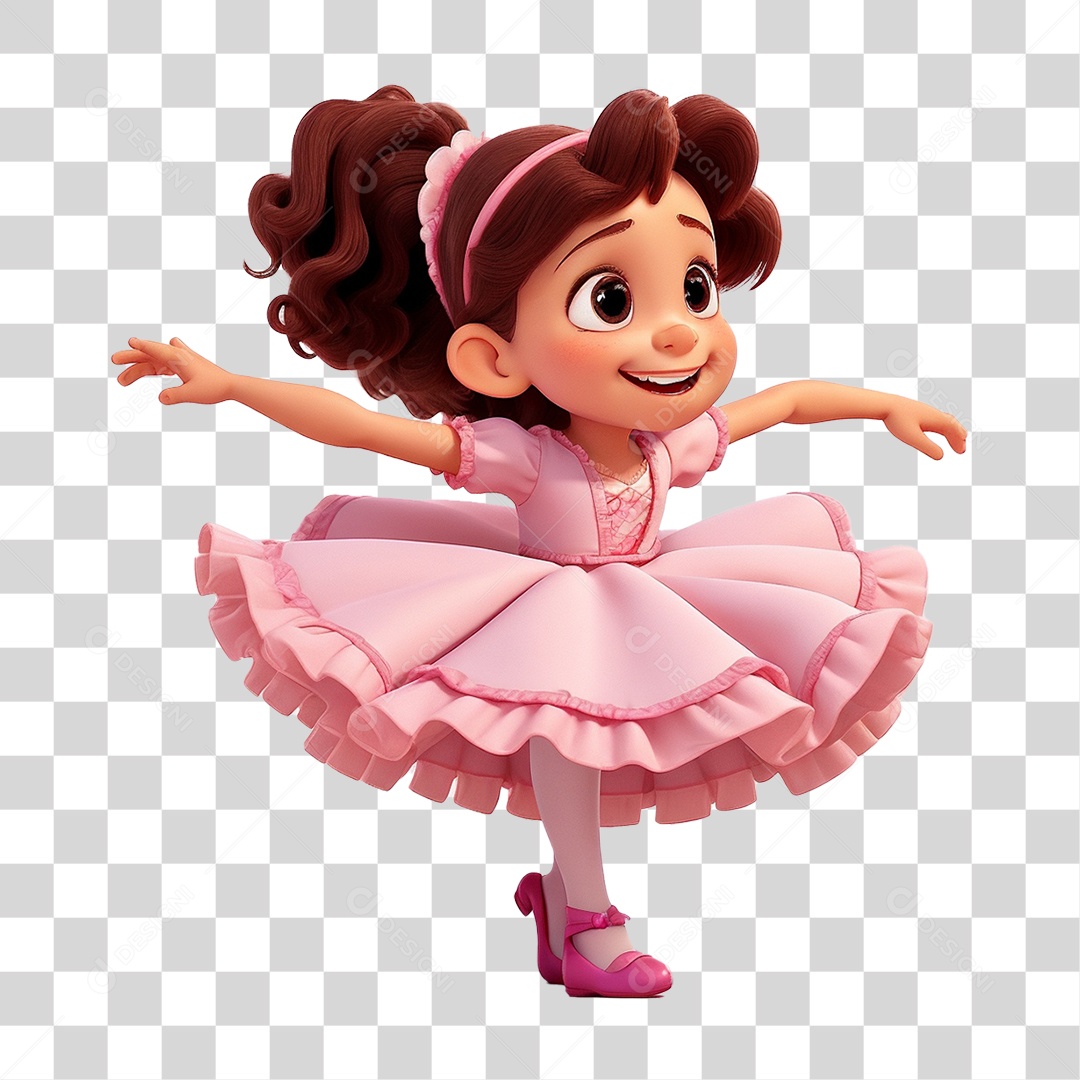 Menina Bailarina de Vestido Rosa PNG Transparente