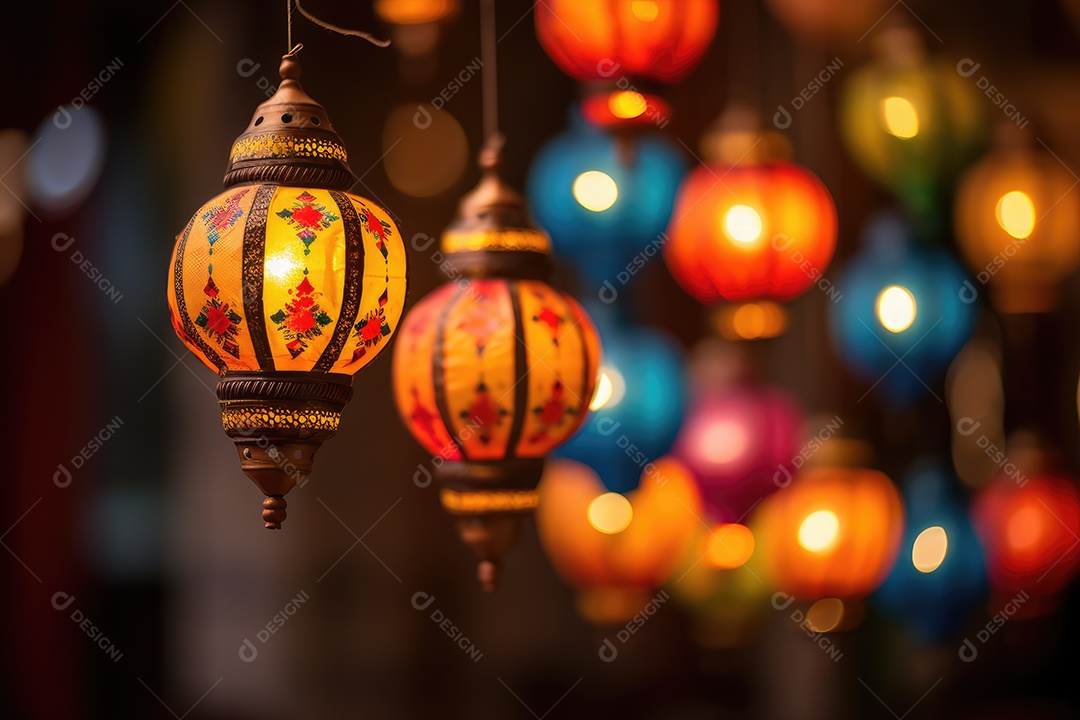 Lanternas de papel conhecidas como kandils ficam penduradas nas casas durante o Diwali, simbolizando a iluminação espiritual