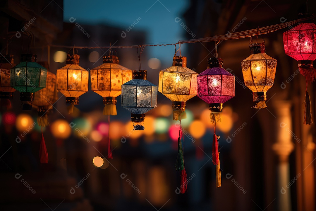 Lanternas de papel conhecidas como kandils ficam penduradas nas casas durante o Diwali, simbolizando a iluminação espiritual