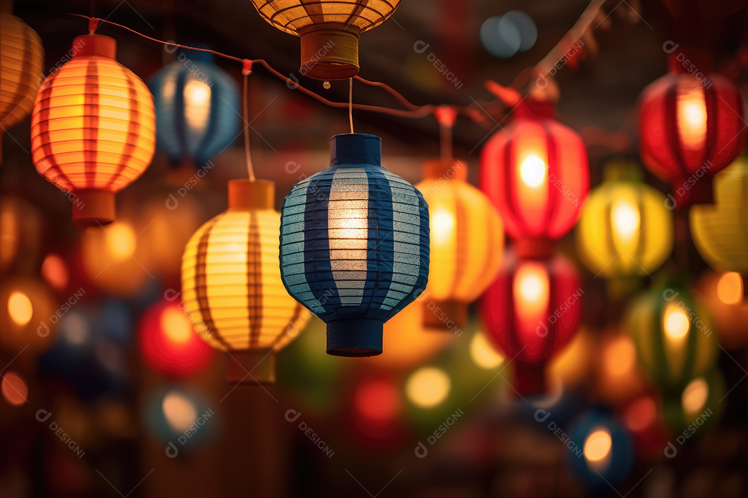 Lanternas de papel conhecidas como kandils ficam penduradas nas casas durante o Diwali, simbolizando a iluminação espiritual