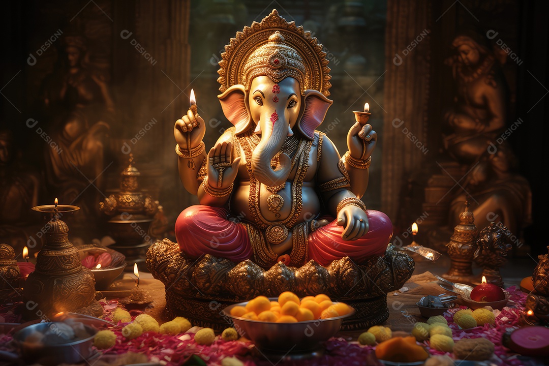 Mesa com decorações e luzes tradicionais indianas para celebrar o festival cultural de Diwali