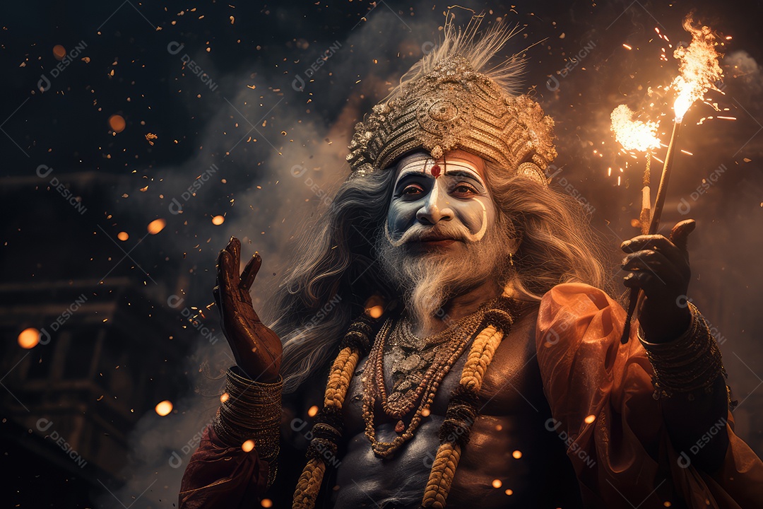 Retorno de Rama após sua vitória sobre Ravana, lendas populares de Diwali, luzes diya e fogos de artifício