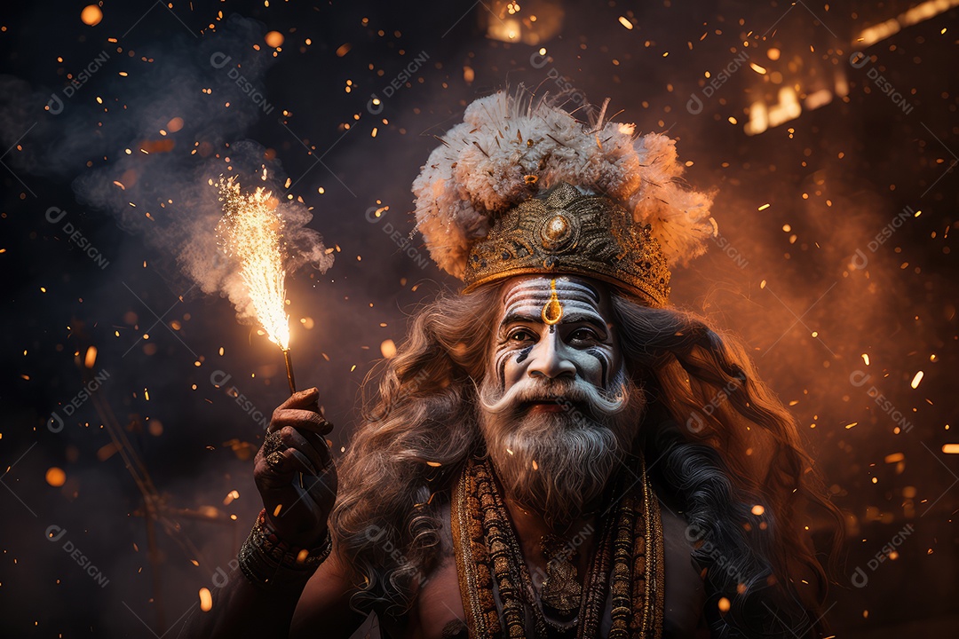 Retorno de Rama após sua vitória sobre Ravana, lendas populares de Diwali, luzes diya e fogos de artifício